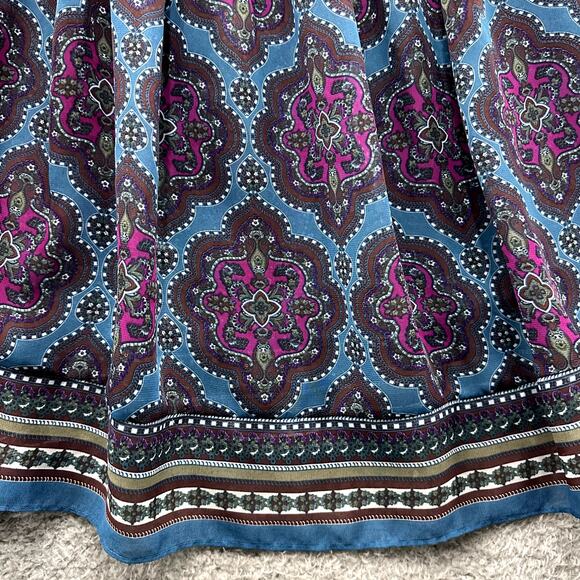 Beige by eci Large Sheer Blouse Beaded Neckline Colorful Boho Feminine Flowy - Picture 2 of 9